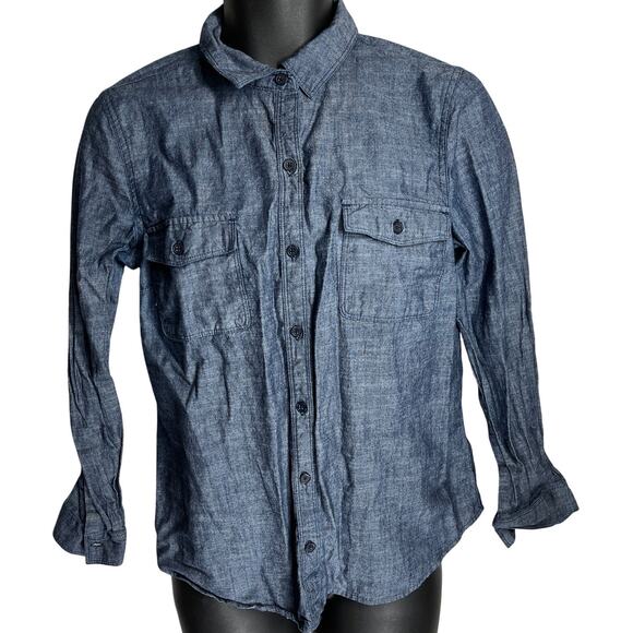 Old Navy Button Up Shirt Womens Size M Blue Long Sleeves 100% Cotton Minimalist - Picture 1 of 5